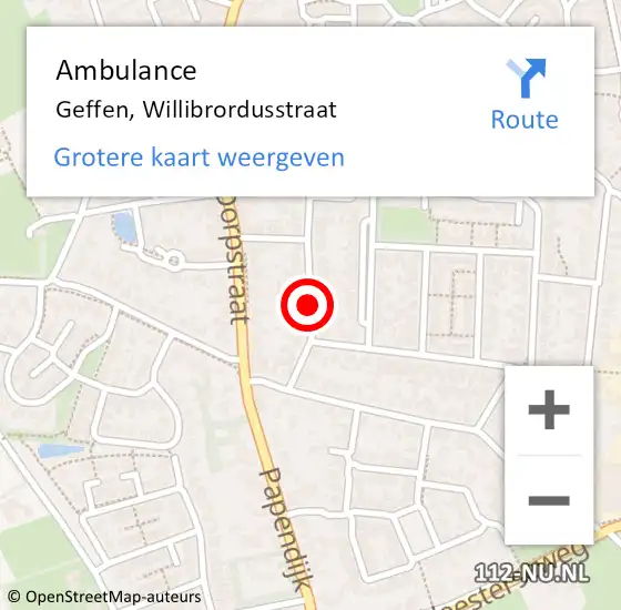 Locatie op kaart van de 112 melding: Ambulance Geffen, Willibrordusstraat op 11 oktober 2018 18:02