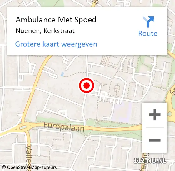 Locatie op kaart van de 112 melding: Ambulance Met Spoed Naar Nuenen, Kerkstraat op 11 oktober 2018 18:07