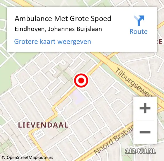 Locatie op kaart van de 112 melding: Ambulance Met Grote Spoed Naar Eindhoven, Johannes Buijslaan op 11 oktober 2018 19:50