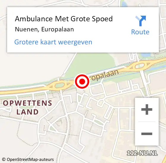Locatie op kaart van de 112 melding: Ambulance Met Grote Spoed Naar Nuenen, Europalaan op 11 oktober 2018 20:05