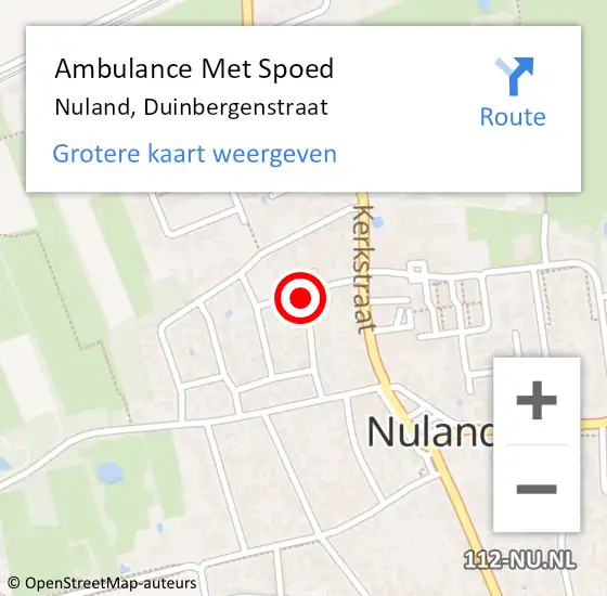 Locatie op kaart van de 112 melding: Ambulance Met Spoed Naar Nuland, Duinbergenstraat op 11 oktober 2018 20:48