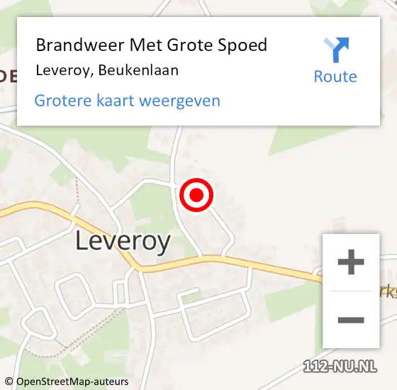 Locatie op kaart van de 112 melding: Brandweer Met Grote Spoed Naar Leveroy, Beukenlaan op 11 oktober 2018 21:08