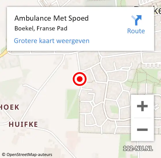 Locatie op kaart van de 112 melding: Ambulance Met Spoed Naar Boekel, Franse Pad op 11 maart 2014 15:09