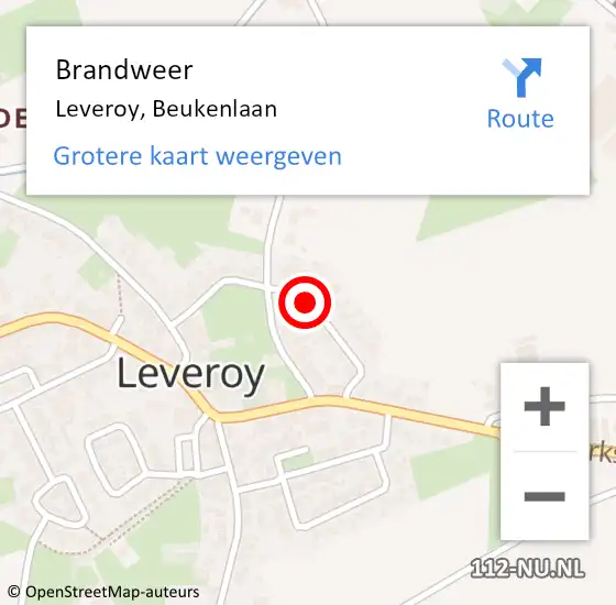 Locatie op kaart van de 112 melding: Brandweer Leveroy, Beukenlaan op 11 oktober 2018 21:12