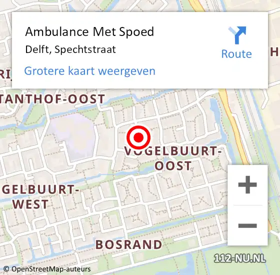 Locatie op kaart van de 112 melding: Ambulance Met Spoed Naar Delft, Spechtstraat op 11 oktober 2018 21:51