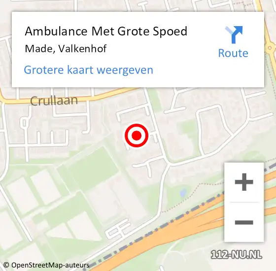 Locatie op kaart van de 112 melding: Ambulance Met Grote Spoed Naar Made, Valkenhof op 11 oktober 2018 23:51