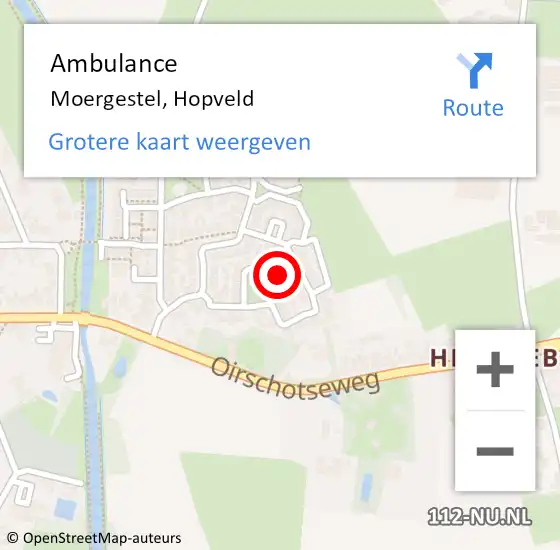 Locatie op kaart van de 112 melding: Ambulance Moergestel, Hopveld op 12 oktober 2018 01:48