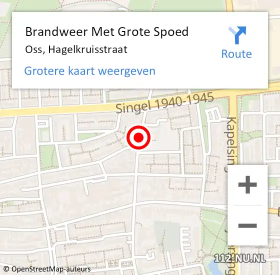 Locatie op kaart van de 112 melding: Brandweer Met Grote Spoed Naar Oss, Hagelkruisstraat op 12 oktober 2018 01:55