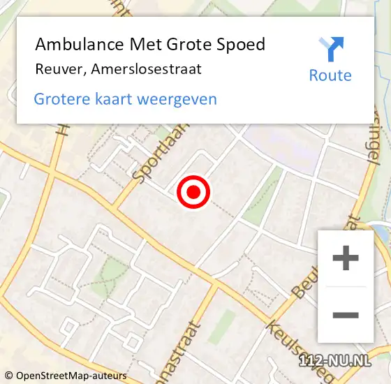 Locatie op kaart van de 112 melding: Ambulance Met Grote Spoed Naar Reuver, Amerslosestraat op 12 oktober 2018 05:31