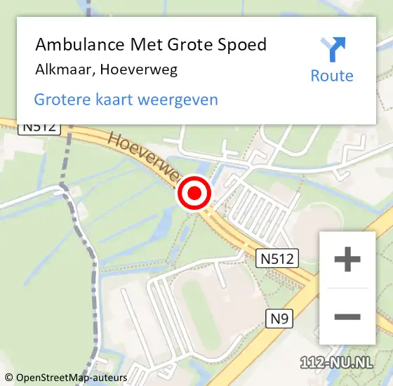 Locatie op kaart van de 112 melding: Ambulance Met Grote Spoed Naar Alkmaar, Hoeverweg op 12 oktober 2018 05:56