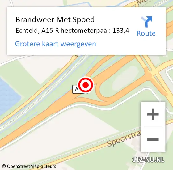 Locatie op kaart van de 112 melding: Brandweer Met Spoed Naar Echteld, A15 R hectometerpaal: 133,4 op 12 oktober 2018 08:07