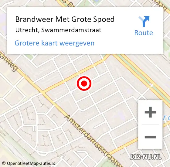 Locatie op kaart van de 112 melding: Brandweer Met Grote Spoed Naar Utrecht, Swammerdamstraat op 12 oktober 2018 10:12