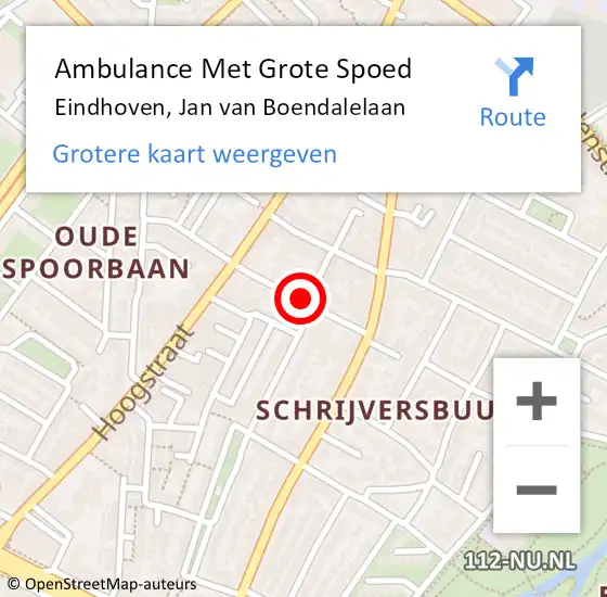 Locatie op kaart van de 112 melding: Ambulance Met Grote Spoed Naar Eindhoven, Jan van Boendalelaan op 12 oktober 2018 10:25