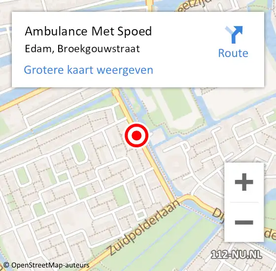 Locatie op kaart van de 112 melding: Ambulance Met Spoed Naar Edam, Broekgouwstraat op 12 oktober 2018 10:29