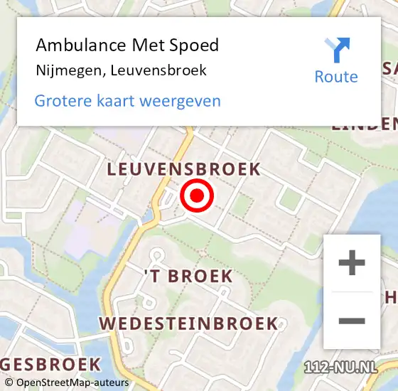 Locatie op kaart van de 112 melding: Ambulance Met Spoed Naar Nijmegen, Leuvensbroek op 12 oktober 2018 11:02
