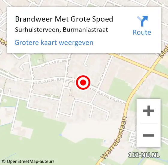 Locatie op kaart van de 112 melding: Brandweer Met Grote Spoed Naar Surhuisterveen, Burmaniastraat op 12 oktober 2018 11:11