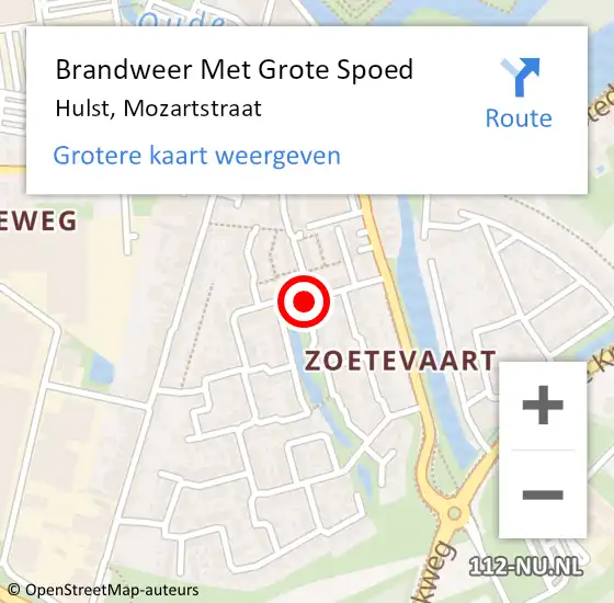 Locatie op kaart van de 112 melding: Brandweer Met Grote Spoed Naar Hulst, Mozartstraat op 12 oktober 2018 11:33