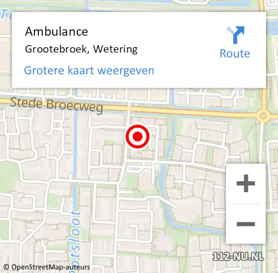 Locatie op kaart van de 112 melding: Ambulance Grootebroek, Wetering op 12 oktober 2018 12:36