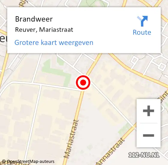 Locatie op kaart van de 112 melding: Brandweer Reuver, Mariastraat op 12 oktober 2018 14:28