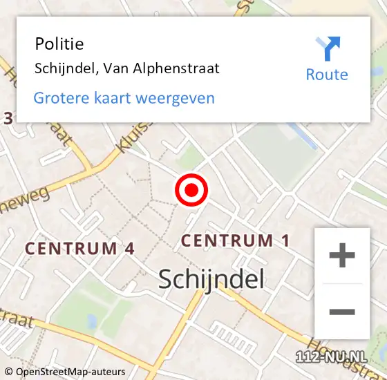 Locatie op kaart van de 112 melding: Politie Schijndel, Van Alphenstraat op 12 oktober 2018 16:17