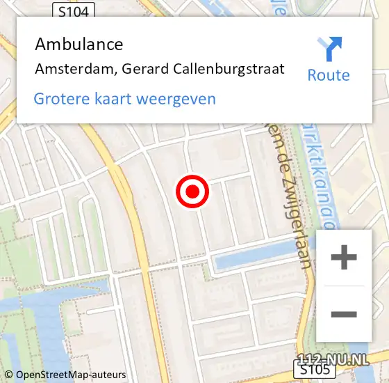 Locatie op kaart van de 112 melding: Ambulance Amsterdam, Gerard Callenburgstraat op 12 oktober 2018 16:33