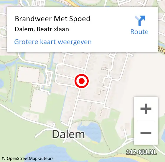 Locatie op kaart van de 112 melding: Brandweer Met Spoed Naar Dalem, Beatrixlaan op 12 oktober 2018 16:39