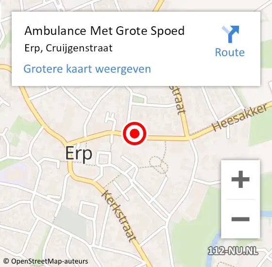 Locatie op kaart van de 112 melding: Ambulance Met Grote Spoed Naar Erp, Cruijgenstraat op 12 oktober 2018 16:41