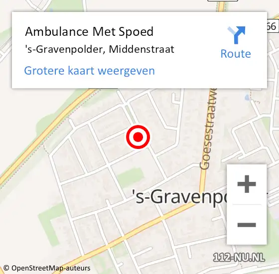 Locatie op kaart van de 112 melding: Ambulance Met Spoed Naar 's-Gravenpolder, Middenstraat op 12 oktober 2018 16:58