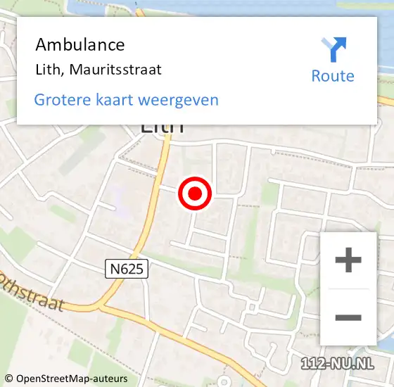 Locatie op kaart van de 112 melding: Ambulance Lith, Mauritsstraat op 12 oktober 2018 17:29