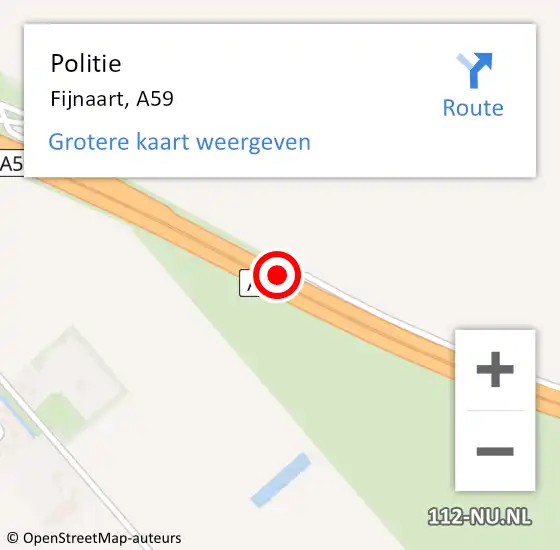 Locatie op kaart van de 112 melding: Politie Fijnaart, A59 op 25 september 2013 07:20