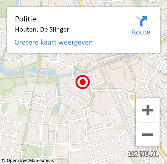 Locatie op kaart van de 112 melding: Politie Houten, De Slinger op 12 oktober 2018 18:39