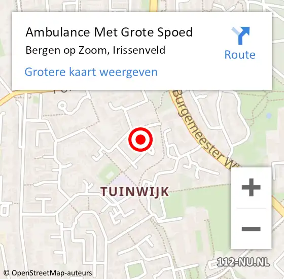 Locatie op kaart van de 112 melding: Ambulance Met Grote Spoed Naar Bergen op Zoom, Irissenveld op 12 oktober 2018 18:43