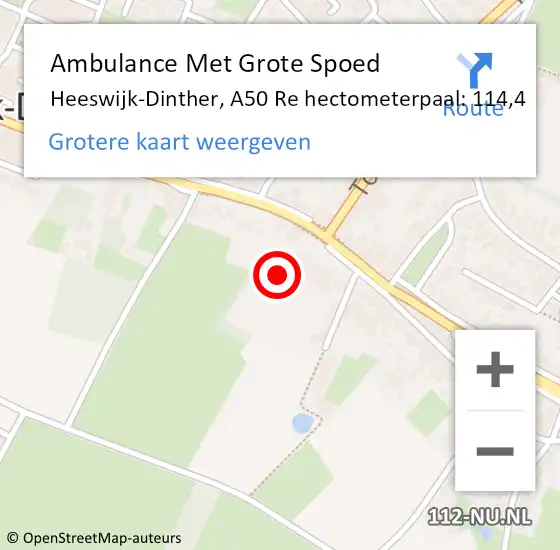 Locatie op kaart van de 112 melding: Ambulance Met Grote Spoed Naar Heeswijk-Dinther, A50 Re hectometerpaal: 114,4 op 11 maart 2014 16:36