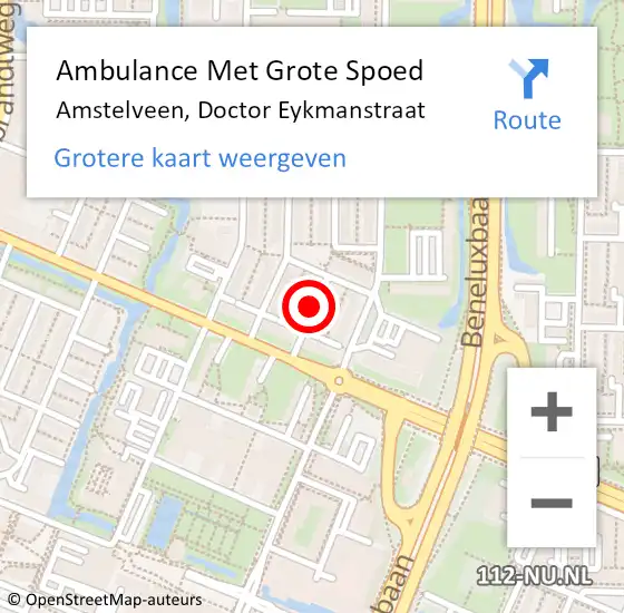 Locatie op kaart van de 112 melding: Ambulance Met Grote Spoed Naar Amstelveen, Doctor Eykmanstraat op 12 oktober 2018 20:59