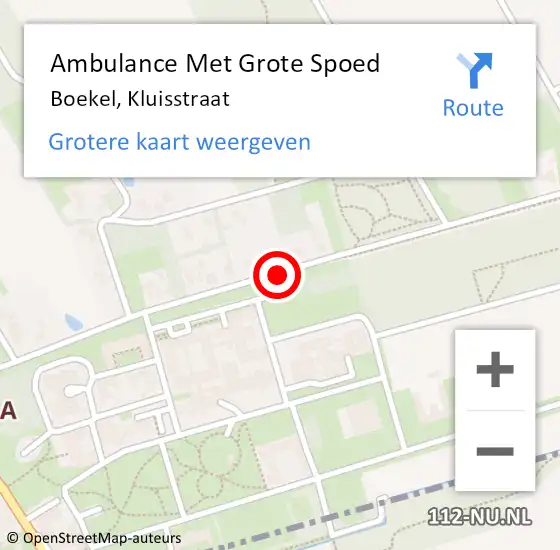 Locatie op kaart van de 112 melding: Ambulance Met Grote Spoed Naar Boekel, Kluisstraat op 13 oktober 2018 07:37