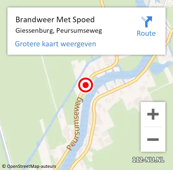 Locatie op kaart van de 112 melding: Brandweer Met Spoed Naar Giessenburg, Peursumseweg op 13 oktober 2018 10:38