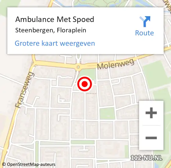 Locatie op kaart van de 112 melding: Ambulance Met Spoed Naar Steenbergen, Floraplein op 13 oktober 2018 14:10