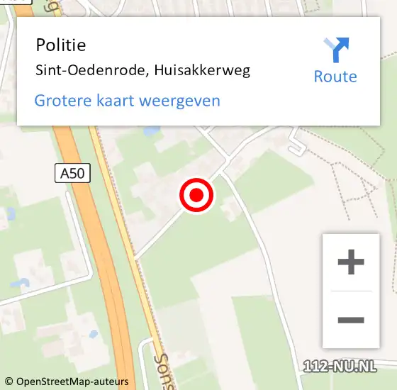 Locatie op kaart van de 112 melding: Politie Sint-Oedenrode, Huisakkerweg op 13 oktober 2018 14:14