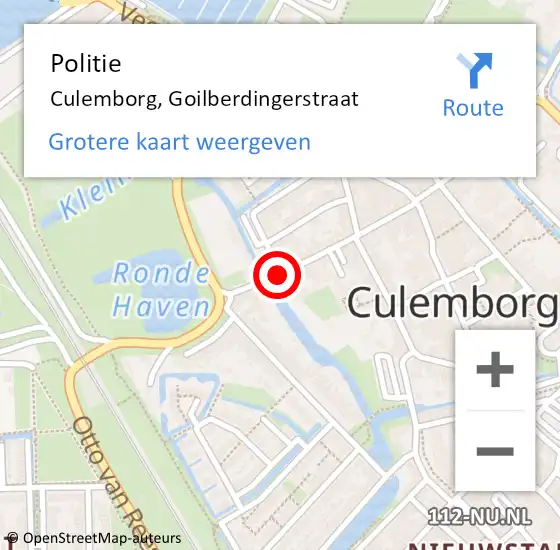 Locatie op kaart van de 112 melding: Politie Culemborg, Goilberdingerstraat op 13 oktober 2018 14:39