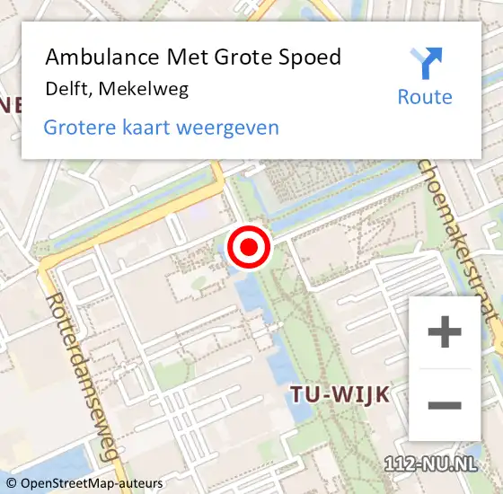 Locatie op kaart van de 112 melding: Ambulance Met Grote Spoed Naar Delft, Mekelweg op 13 oktober 2018 14:44