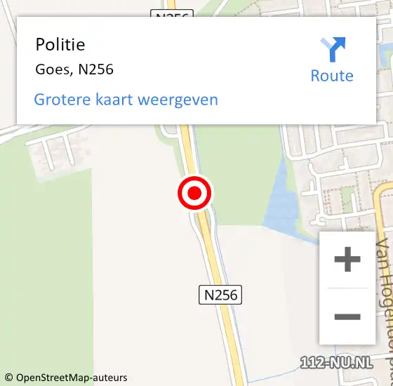 Locatie op kaart van de 112 melding: Politie Goes, N256 op 13 oktober 2018 14:57