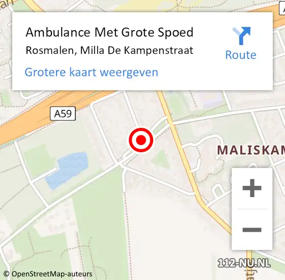 Locatie op kaart van de 112 melding: Ambulance Met Grote Spoed Naar Rosmalen, Milla de Kampenstraat op 13 oktober 2018 15:51