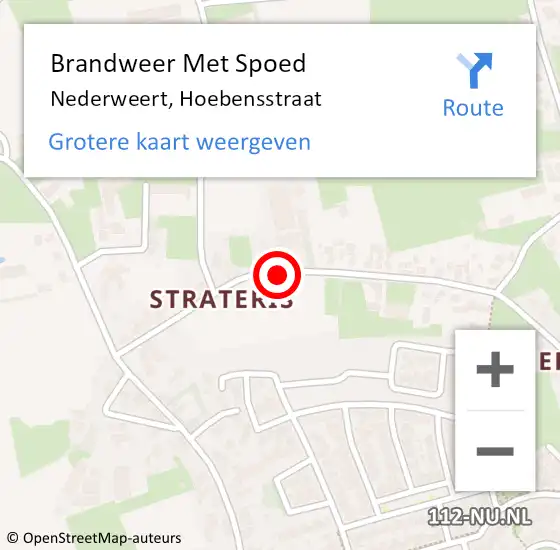 Locatie op kaart van de 112 melding: Brandweer Met Spoed Naar Nederweert, Hoebensstraat op 13 oktober 2018 16:02