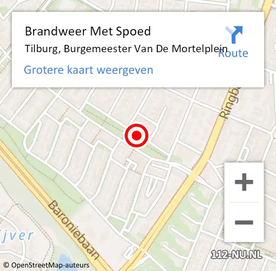 Locatie op kaart van de 112 melding: Brandweer Met Spoed Naar Tilburg, Burgemeester Van De Mortelplein op 13 oktober 2018 16:12
