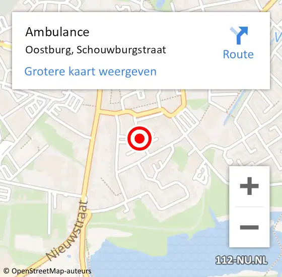 Locatie op kaart van de 112 melding: Ambulance Oostburg, Schouwburgstraat op 13 oktober 2018 16:18
