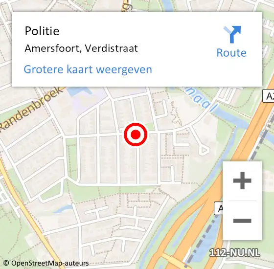 Locatie op kaart van de 112 melding: Politie Amersfoort, Verdistraat op 13 oktober 2018 17:11