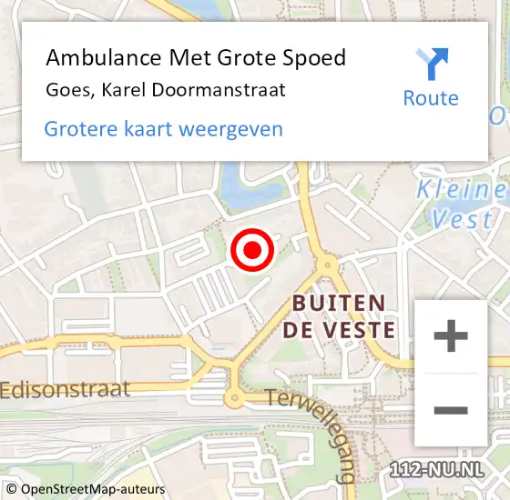 Locatie op kaart van de 112 melding: Ambulance Met Grote Spoed Naar Goes, Karel Doormanstraat op 13 oktober 2018 17:19