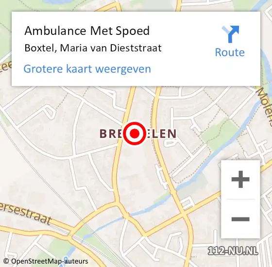 Locatie op kaart van de 112 melding: Ambulance Met Spoed Naar Boxtel, Maria van Dieststraat op 13 oktober 2018 17:45