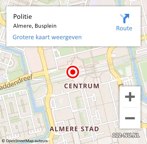 Locatie op kaart van de 112 melding: Politie Almere, Busplein op 13 oktober 2018 18:34