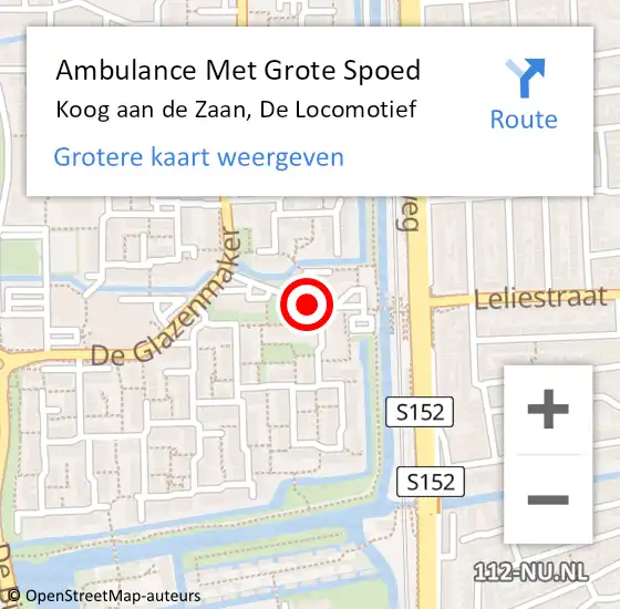 Locatie op kaart van de 112 melding: Ambulance Met Grote Spoed Naar Koog aan de Zaan, De Locomotief op 13 oktober 2018 18:36